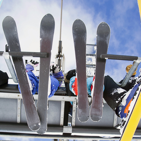 View from below of a ski cable car