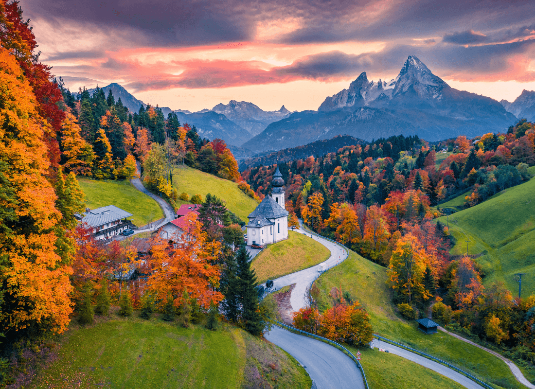 Small town with mountain in the background