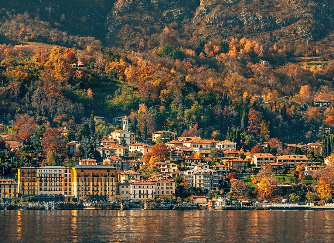 Town with a mountain in the background