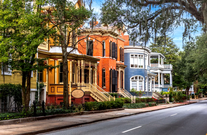 Quaint street in historic Savannah Georgia