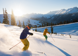 People skiing on a mountainside slope