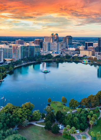 Lake surrounded by buildings